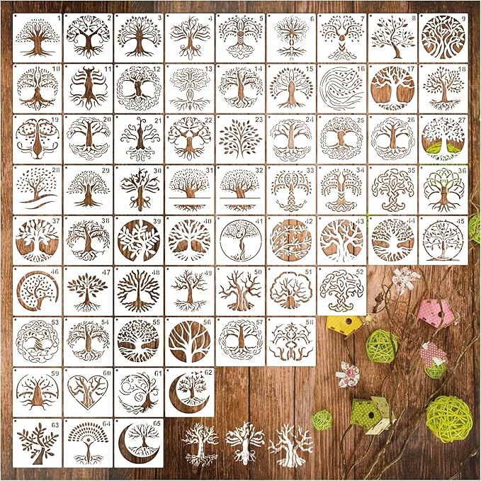 Small Stencils for Painting on Wood Burning Reusable, 3 Inch Reusable Stencil for Craft Ornament Paint Template Stencils for Wall Card Rock Wood Signs Coasters Canvas Home Decor(Tree)