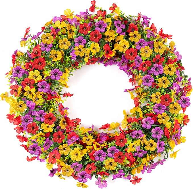 Artificial Flowers Garland Ivy, 4 Pack 5.9 FT Spring Summer Decor UV Resistant Fake Mums Floral Vine Silk Daisy Hanging Flower for Home Garden Wedding Decor Photo Booth Backdrop(Red purple yellow)