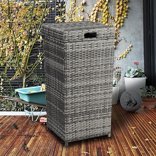 VINGLI 27 Gallon Trash Can, Dustbin with Convenient Lid for Patio, Garden, Yard, Outdoor Kitchen (Grey with Gradient)