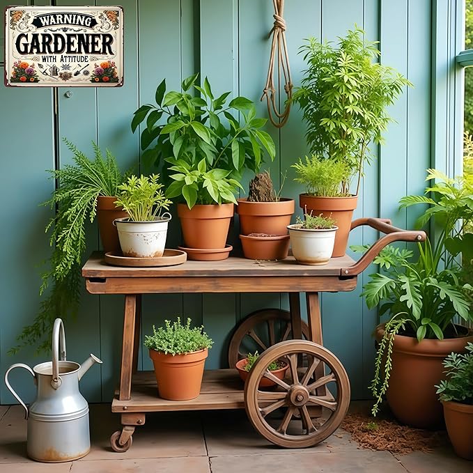 Funnysign Garden Gifts Warning Gardener with Attitude Vintage Tin Sign for Home Garden Patio Yard Decor 8 X 12 Inch (3984)