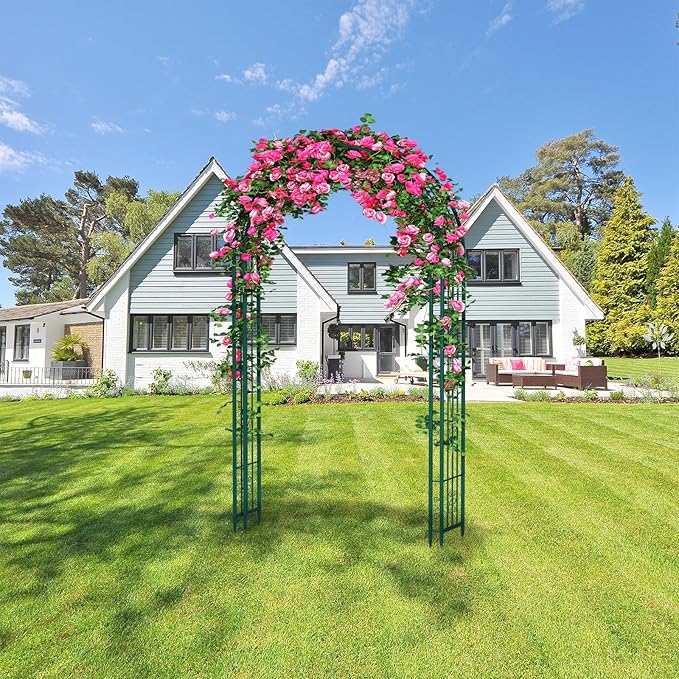 102in Steel Garden Arch Arbor Trellis for Climbing Plants Outdoor,Yard,Wide Sturdy Durable Garden Arch for Lawn,8.5ft Climbing Plants Decorative Wire Lattice,Outdoor Wedding Arch(Green)