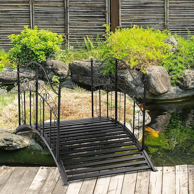 Outvita Metal Garden Bridge for Outdoor, Elegant Decorative Bridge with Powder-Coated Finish and Security Guardrail for Patio Pond Backyard Landscaping (Fairy Tale)