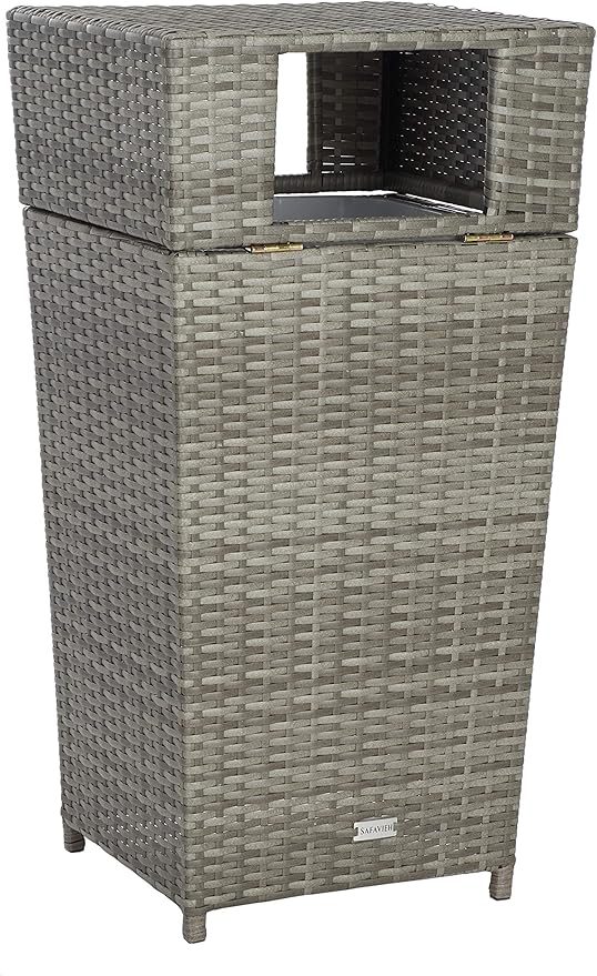 Safavieh Outdoor Collection Mazeli Grey Wicker Trash Bin