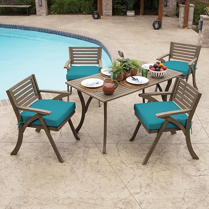 Arden Seat Cushion, 21 x 21, Rain-Proof, Fade Resistant, Cushion for Patio Dining, Adirondack, and Outdoor Chairs Lake Blue Leala
