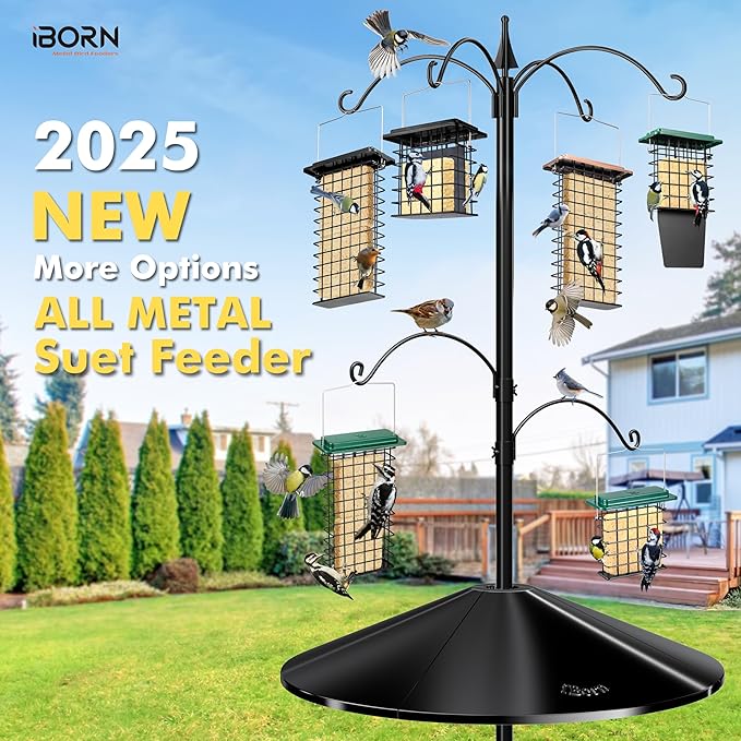iBorn Metal Double Suet Feeder,Durable Suet Cake Cage Bird Feeder for Outdoors Hanging，Metal Roof Bird Feeder with Taller Grid for Woodpeckers,Large Suet Holder,Easy Clean & Refill,1 Pack,Green