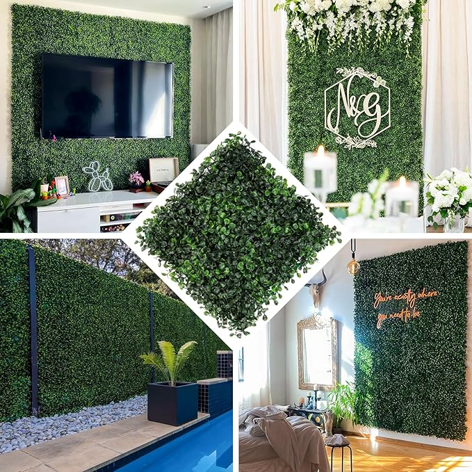 Grass Wall 12 Pack 10"x10" Artificial Boxwood Hedge Wall Panels, Privacy Hedge Screen Faux Boxwood for Outdoor,Indoor,Garden,Fence,Backyard,Greenery Walls