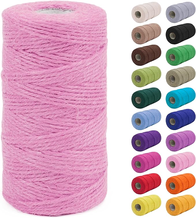 JeogYong 2mm Jute Twine String 328 Feet Natural Thick Garden Twine for Crafts, Hemp Twine for Outdoor, Gardening, Gift Wrapping, Plants, Packing Materials (Pink)