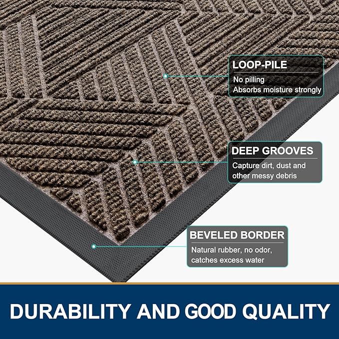 Smiry Front Door Mat Outside Entrance, Heavy Duty Sturdy Natural Rubber Doormat, Trap Dirt and Moisture, Easy Clean Low Profile Mats for Indoor Outdoor Entry, Irregular Triangle (59x40, Brown)