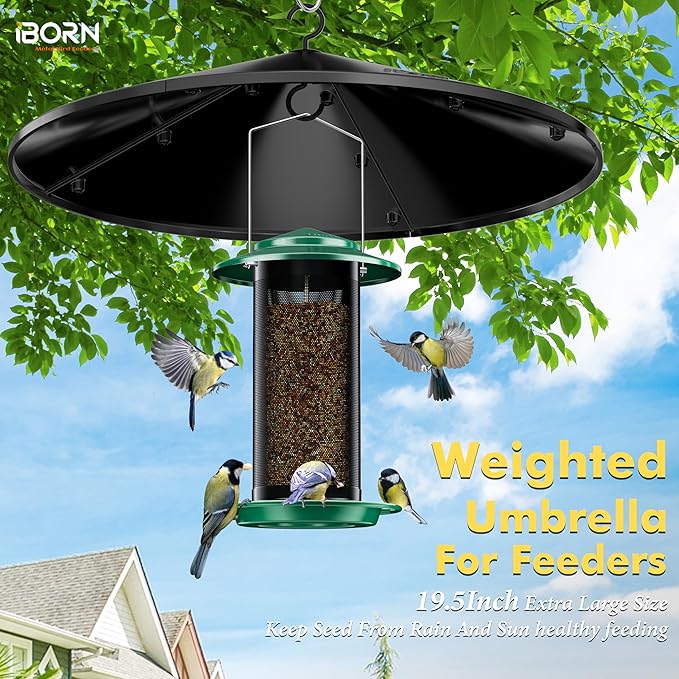 iBorn Bird Feeder Squirrel Guard, Polycarbonate(PC) Oversize Squirrel Baffle Defender for Hanging, Birds Feeder for Outdoors Protector,19.5 Inch,Pack of 1, Black (Bird Feeder is not Included)