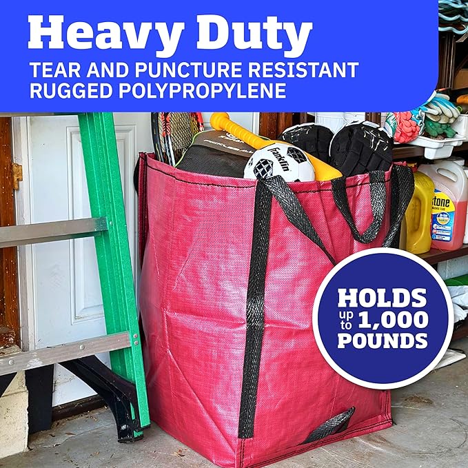DURASACK Heavy Duty Home and Yard Bags 48-Gallon Reusable Self-Standing Lawn and Leaf Bags Garbage Can with Reinforced Handles, Red (Pack of 10)