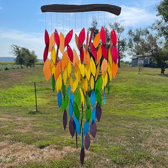 Blue Handworks Deluxe Waterfall & Driftwood Chime, Sandblasted Glass and Found Wood Handcrafted Wind Chime