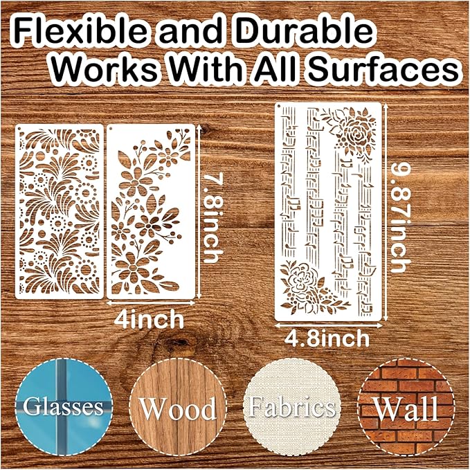 Stencils for Crafts Reusable Texture Branches Background Stencil Vintage Layering Leaf Floral Templates for Painting on Wood Scrapbook Furniture Card Canvas Paper (crafts26)
