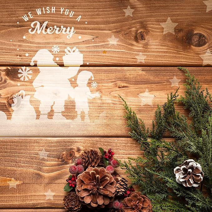 YKW 10 Pcs Christmas Stencils Set - Reusable 7.9x6.3 Inch Holiday Templates for Painting on Wood and DIY Decor - Snowman, Tree, Reindeer Designs - Craft Kit for Adults - Festive Art Supplies
