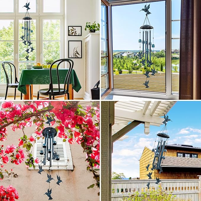 LESES Hummingbird Wind Chimes Outdoor Wind Chime with 4 Aluminum Tubes & 6 Wind Bell, Memorial Wind Chimes for Outside Unique Sympathy Gifts for Home Garden Patio