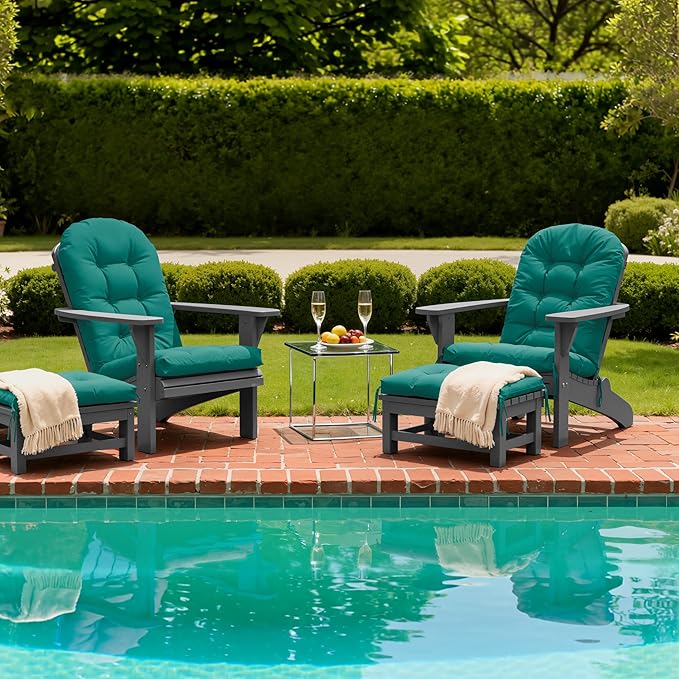 Adirondack Chair Cushion with Ottoman, Folding Adjustable Adirondack Seat Cushions, Waterproof Adirondack Patio Chair Pads for Garden, Deck, or Poolside, Small-Lake Blue-2