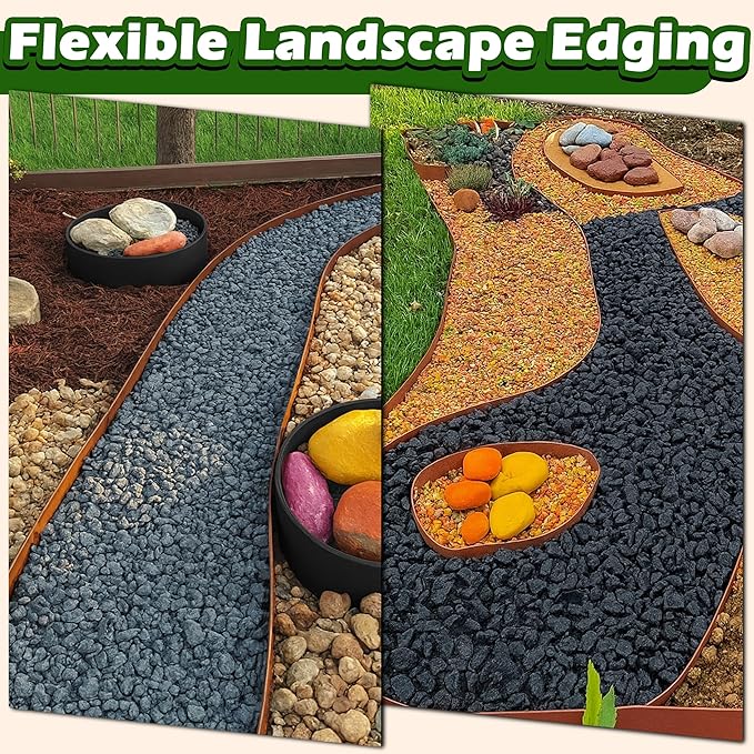 Gardzen Landscape Edging Kit, 40-Foot Long, 3-Inch Tall, No Dig Garden Edging Border for Flower Beds, Tree Rings, Pathways, Includes 40 Spikes, Brown