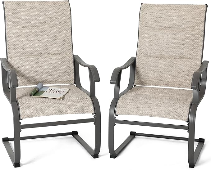 NUU GARDEN Patio Dining Chair Set of 2, Comfortable Outdoor Dining Chairs for Indoors and Outdoors, Breathable Textilene Outdoor Chairs for Backyard Deck, Grayish Beige