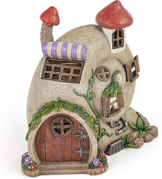 VP Home Snail Shell Fairy Cottage Solar Light for Home and Outdoor Decor, Snail Shell Solar Powered Flickering LED Garden Light Cottage Backyard Decoration Lawn Ornament