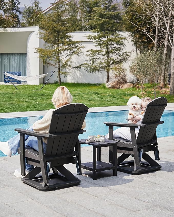 SERWALL Adirondack Swivel Glider Chair, HDPE Glider Set of 2 for Outdoor, All-Weather Glider Chair for Porch, Balcony, Midnight Black