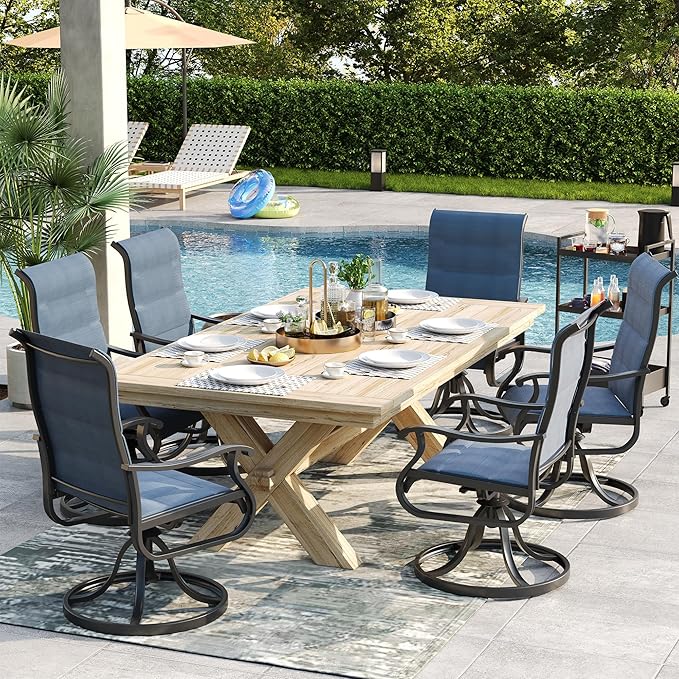 Patio Swivel Chairs Set of 4, Outdoor Dining Chairs with High Back, All-Weather Swivel Rocker Chair for Lawn, Porch or Garden (Padded Navy)