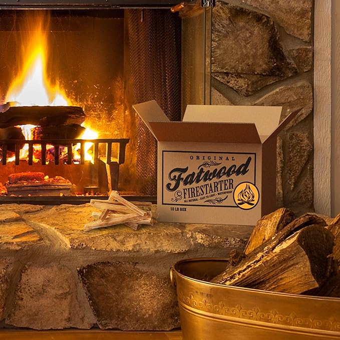 Fatwood Fire Starter Sticks 10lb Box - Indoor/Outdoor 100% All Natural Pine Fire Starters for Campfires, Fireplace, Firepit, or BBQ Grill - Kindling Wood Firewood Lighter by Pure Garden, (Pack of 2)