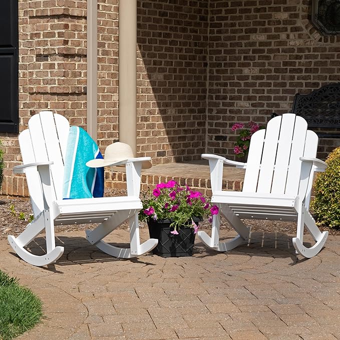 Jayde White Solid Wood Outdoor Adirondack Rocking Chair Set of 2 by Linon