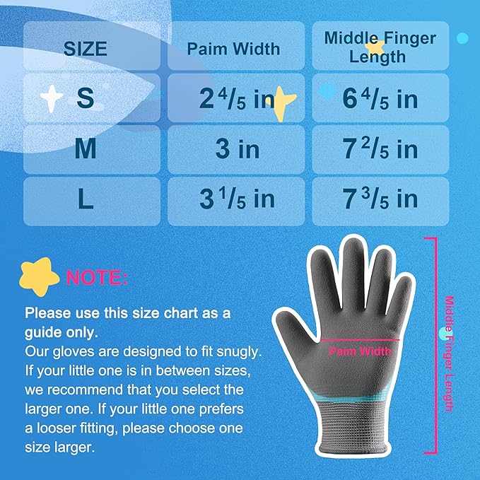COOLJOB 2 Pairs Waterproof Kids Gardening Gloves for Age 8-10, Non-slip Double-layer Rubber Coating,Children Grippy Breathable Toddler Garden Work Gloves, Blue & Yellow, Large