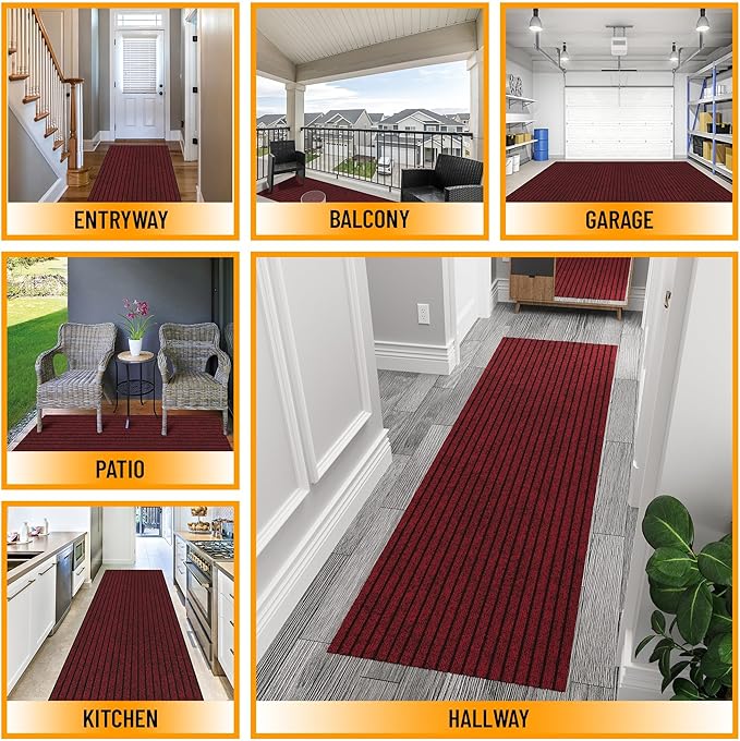 Ottomanson Front Door Mat – Non Slip Scraper Mud Mat for High Traffic Entryways, RV & Patio – Dirt Trapping and Durable for Indoor & Outdoor Use – 2'7" x 5' – Red
