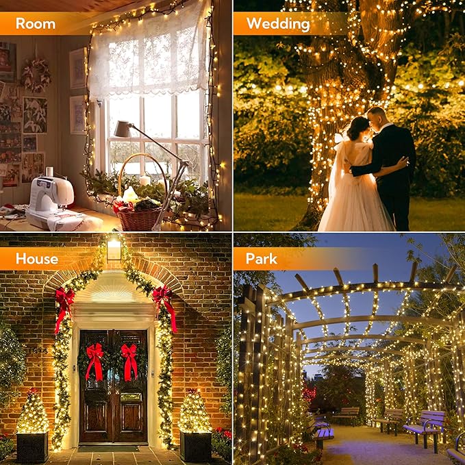 woohaha 2 Pack Solar Outdoor String Lights,Total 144ft 400 LED Solar Christmas Lights with Remote and Timer, 8 Modes Twinkle Lights Outdoor Waterproof for Tree,Garden,Patio,Xmas,Party(Warm White)
