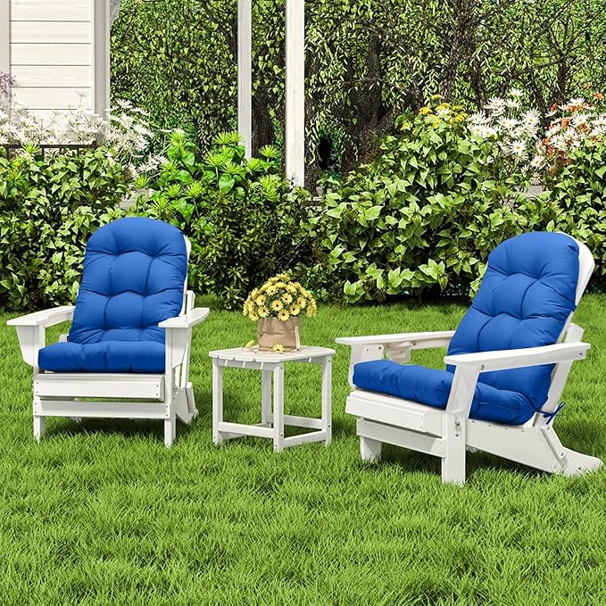 Adirondack Chair Cushion, High Back Patio Cushions with Adjustable Ties, 48.8x20.4x4.3, Waterproof Tufted Pillow, Fade Resistant Seat Rocking Chair Cushion for Indoor/Outdoor, Marine Blue, 2