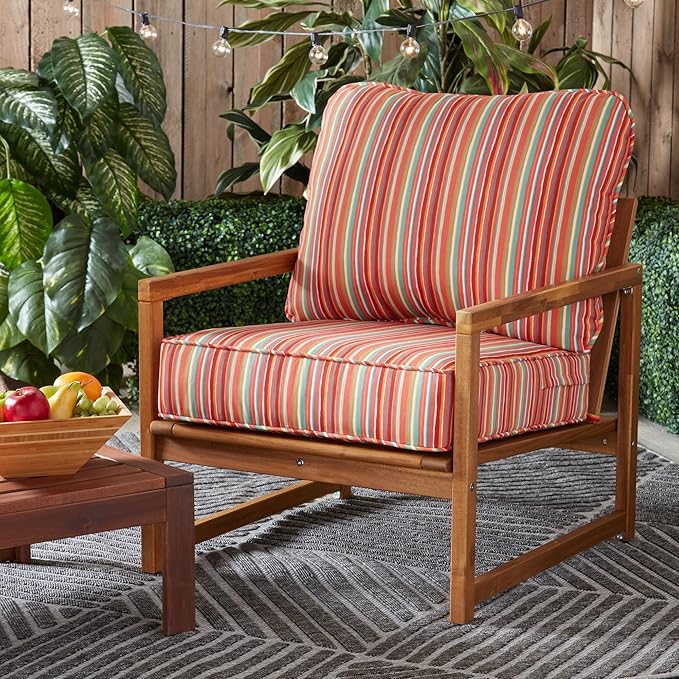 Greendale Home Fashions Outdoor Reversible 2-Piece Deep Seat Cushion Set, Coral Stripe