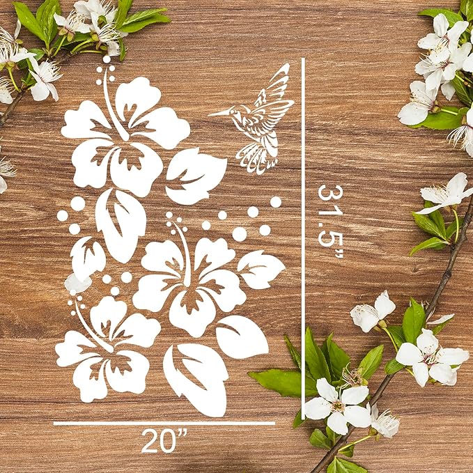 Large Flower Stencils for Wood Fence Hibiscus Stencil for Painting on Walls Furniture Fabrics DIY Decor