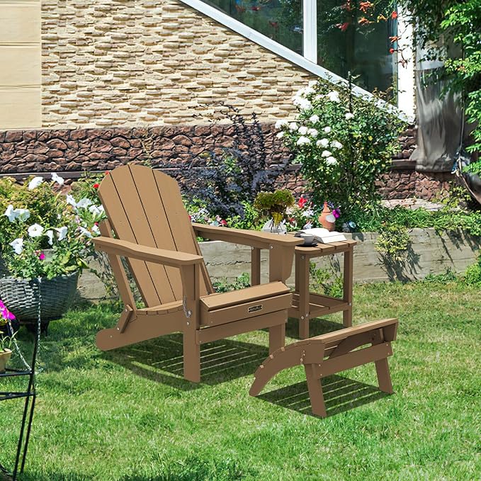 SERWALL Folding Adirondack Ottoman Set of 2, Adirondack Footrest Without Assembly for Adirondack Chair, Brown