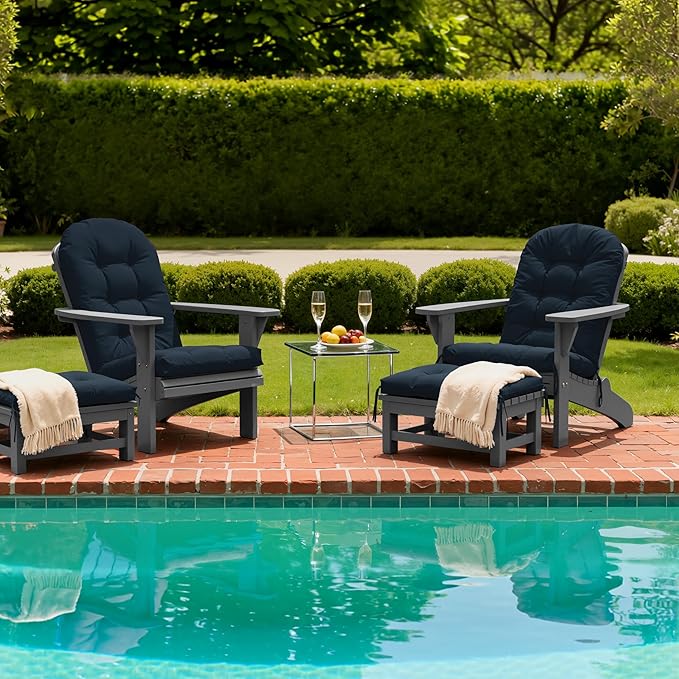 Adirondack Chair Cushion with Ottoman, Folding Adjustable Adirondack Seat Cushions, Waterproof Adirondack Patio Chair Pads for Garden, Deck, or Poolside, Large-Dark Blue-1