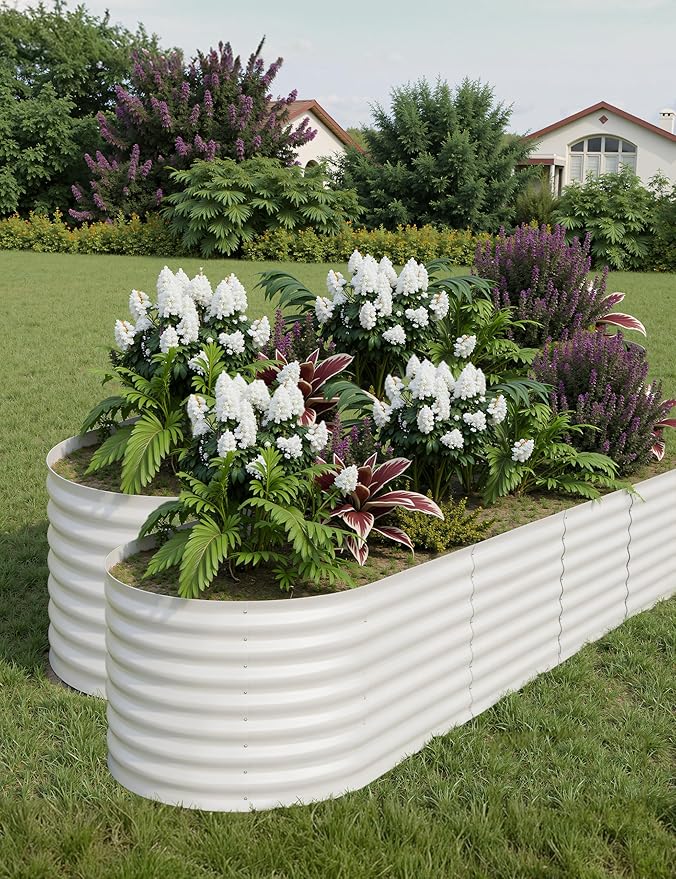 IDEAHOUSE 2-Pack Raised Garden Bed - Heavy-Duty Galvanized Steel Outdoor Planter Box for Vegetables, Flowers & Herbs - Rust-Resistant, Easy-Assembly Garden Box, Beige/Green