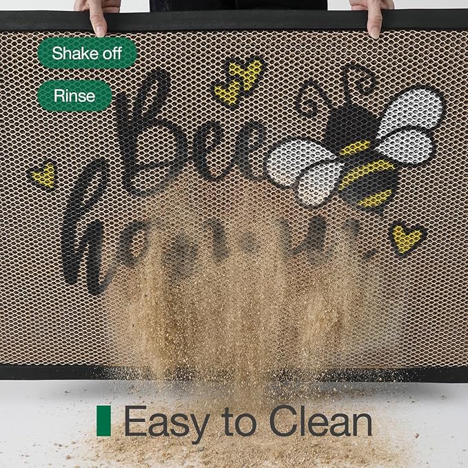 LUMI Outside Welcome Door Mat 32x59, Non Slip Durable Rubber Entrance Doormat, Low Profile Easy Clean Mats for Front Back Door Entryway Porch Garage, Bee Happy