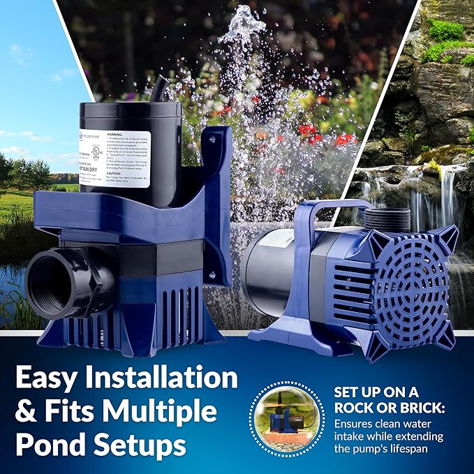 Alpine Corporation PAL5200 | 5200 GPH Submersible Water Pump with 33-ft Cord — Quiet 426W Motor, 25-ft Lift — Multi-Angle Flow for Ponds, Waterfalls & Fountains — Durable & Efficient (Blue)