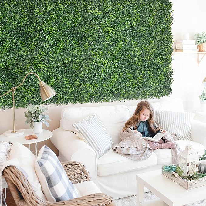 Artificial Boxwood Panels,20"x 20"(24P) 4-Layer Leaf UV-Protected Grass Wall Backdrop Panels for Outdoor, Indoor, Garden&Fence Covering Privacy, Backyard and Decor