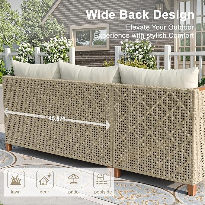 Greesum All-Weather Modular Rattan Sofa Set - Hand-Woven PE Wicker, L-Shaped Patio Couch with Cushions & Coffee Table for Indoor/Outdoor Use