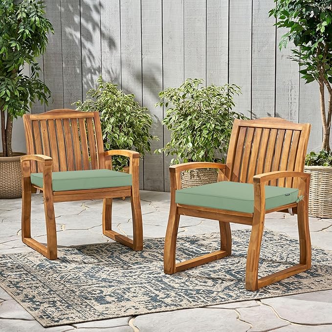 Outdoor Chair Cushions 19 x 19 Inch Waterproof Patio Chair Cushions with Tie 5 Year Color Fastness Thick Outdoor Seat Cushion for Garden Lawn Patio Furniture Sage Green Set of 2