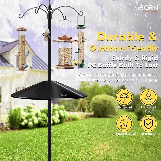 iBorn Squirrel Baffle for Bird Feeder Pole, 19.5” Oversized Squirrel Guard Defender, Bird Feeder for Outdoors Protector, Polycarbonate(PC), Pack of 1, Black