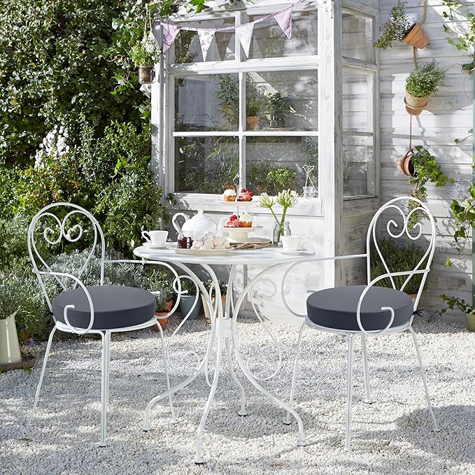 Outdoor Bistro Chair Cushions Set of 2, 15" D x 3" H Round Chair Cushions Waterproof and Fade Resistant Chair Cushion Pads with Non-Slip Ties and Removable Covers for Garden, Dark Grey