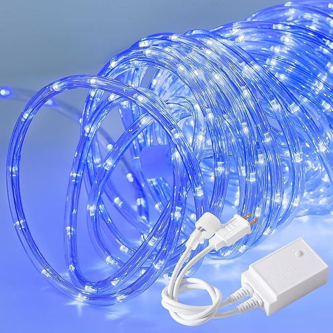 Waterproof LED Rope Lights, Connectable & Flexible with 8 Modes, Outdoor Lighting for Deck, Garden, Pool, Patio & Christmas Decor (Blue, 20ft)