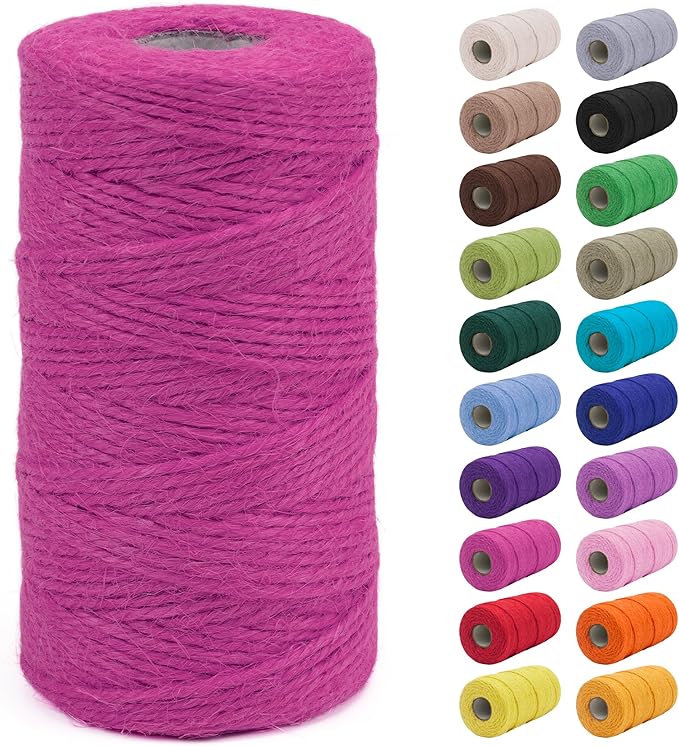JeogYong 2mm Jute Twine String 328 Feet Natural Thick Garden Twine for Crafts, Outdoor, Gardening, Gift Wrapping, Plants, Packing Materials (Rose Red)