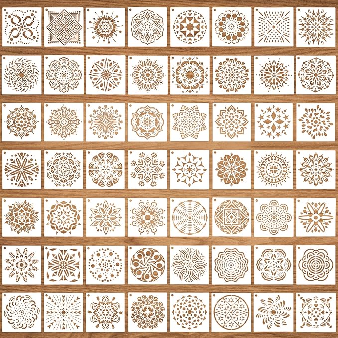 56 Pack (3.6x3.6 inch) Stencils for Painting, Reusable Mandala Dot Painting Stencils for DIY Rock Murals Art Projects Easter Decor Gifts