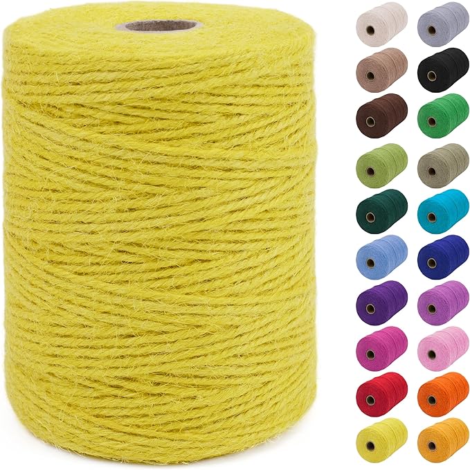 JeogYong 2mm Jute Twine String 656 Feet Natural Thick Garden Twine for Crafts, Outdoor, Gardening, Gift Wrapping, Plants, Packing Materials (Light Yellow)
