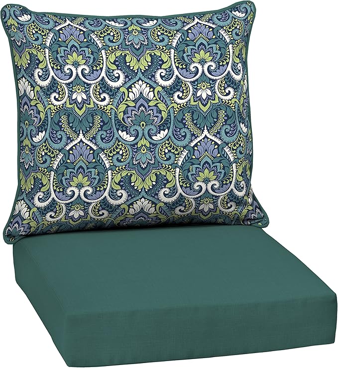 Arden Outdoor Deep Seat Cushion Set, 24 in x 24 in, Weather-Proof, Rain-Proof, Fade Resistant Patio Cushion for Chair, Sofa, and Couch Sapphire Aurora Blue Damask