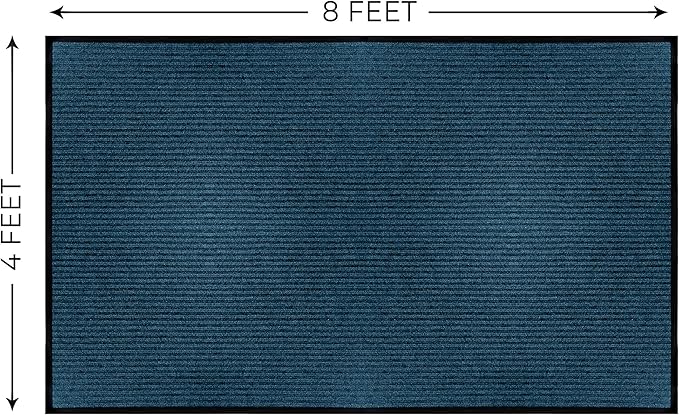 LuxUrux Striped Blue Door Mat (4x8 ft) - Heavy Duty, Easy Clean, Waterproof, Low-Profile - Ideal for Entry, Patio, Garage - Durable for High Traffic Areas.