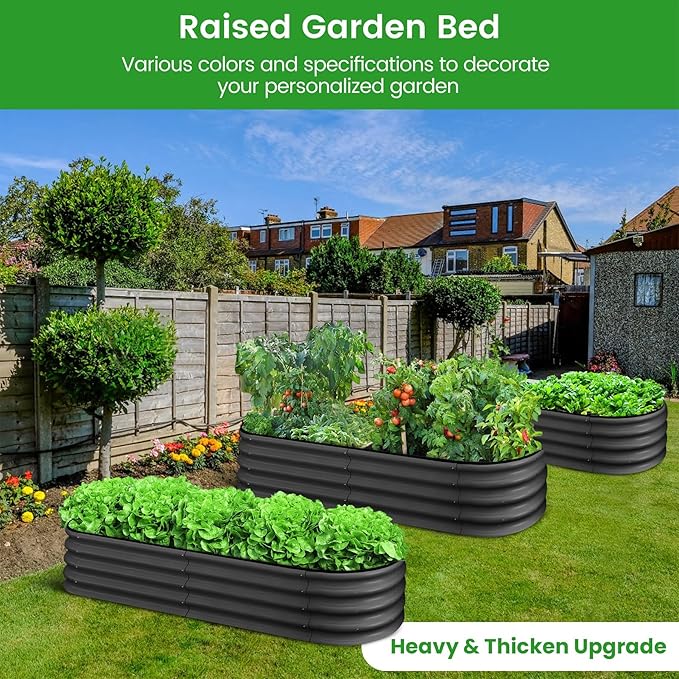 2 Pcs 4.5x2x1.5ft Oval Galvanized Raised Garden Beds, Metal Planter Boxes with Open Base, Tool-Free Assembly for Vegetables, Flowers, Herbs - Outdoor & Patio Use, Gray