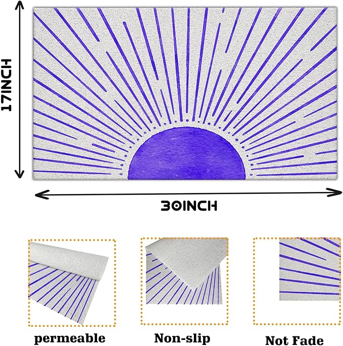 Nogrit Abstract Boho Sun Door Mat, Minimalist Purple Sunshine Sunray Doormat Bathmat for Indoor Outdoor Entrance, Mid Century Modern Boho Welcome Mats for Front Door Porch Entryway, 17x30 Inches